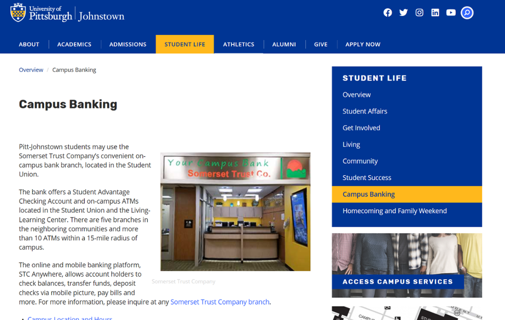 Somerset Trust Company Campus Branch Bank Johnstown My Pitt